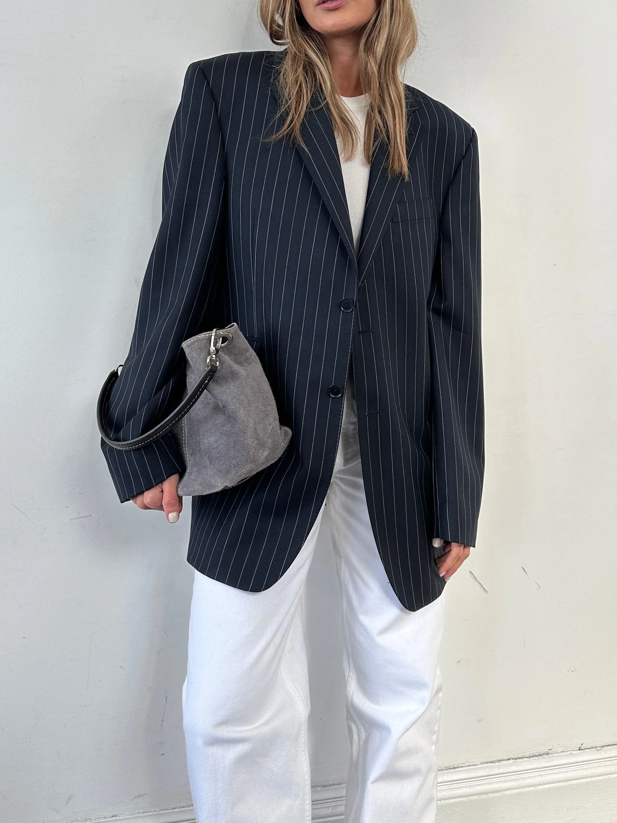 Vintage Pinstripe Pure Wool Single Breasted Blazer - 44L/XXL