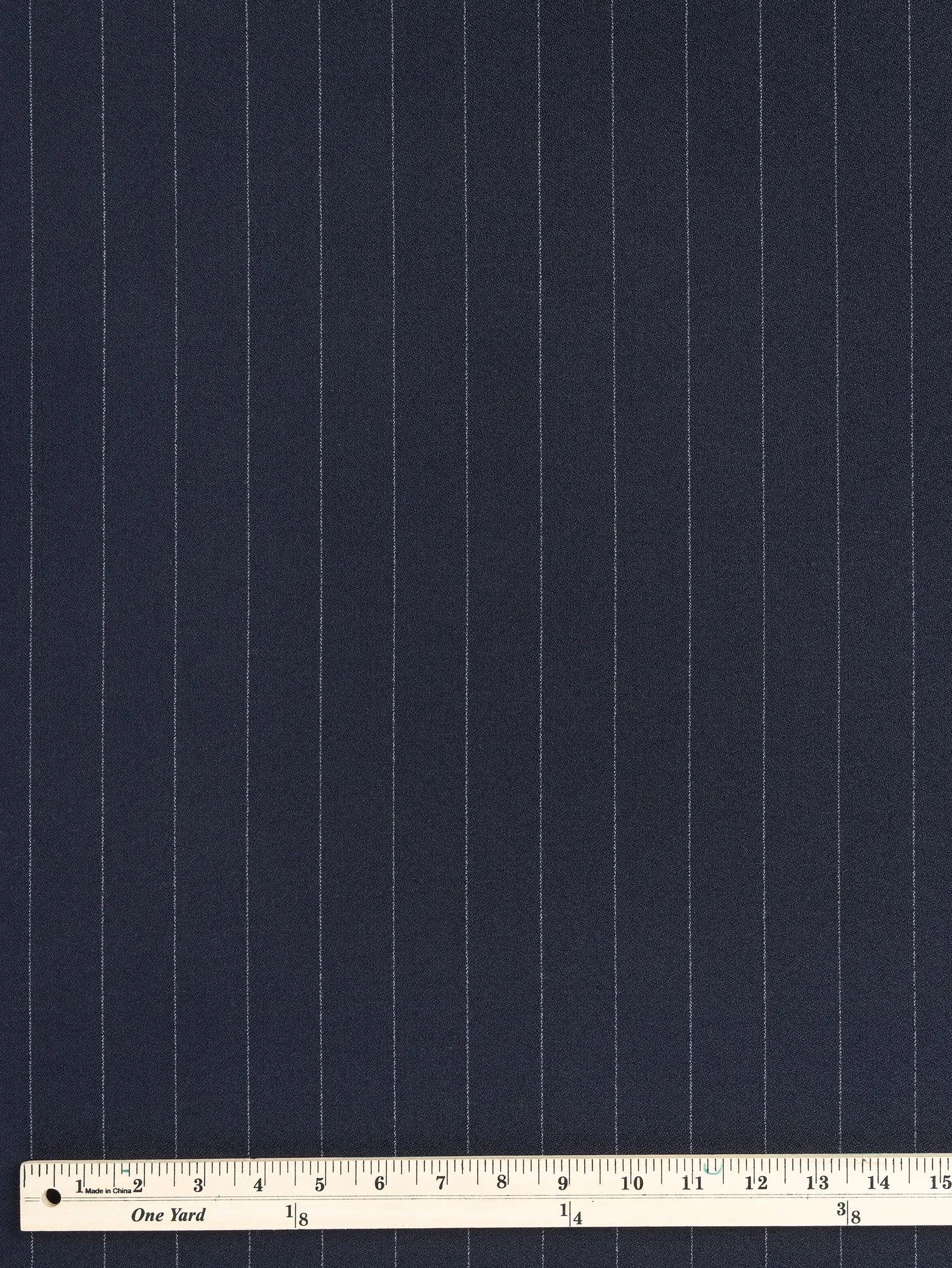 Wide Pinstripe Italian Wool Crepe Suiting Deadstock - Navy   Grey - Swatch