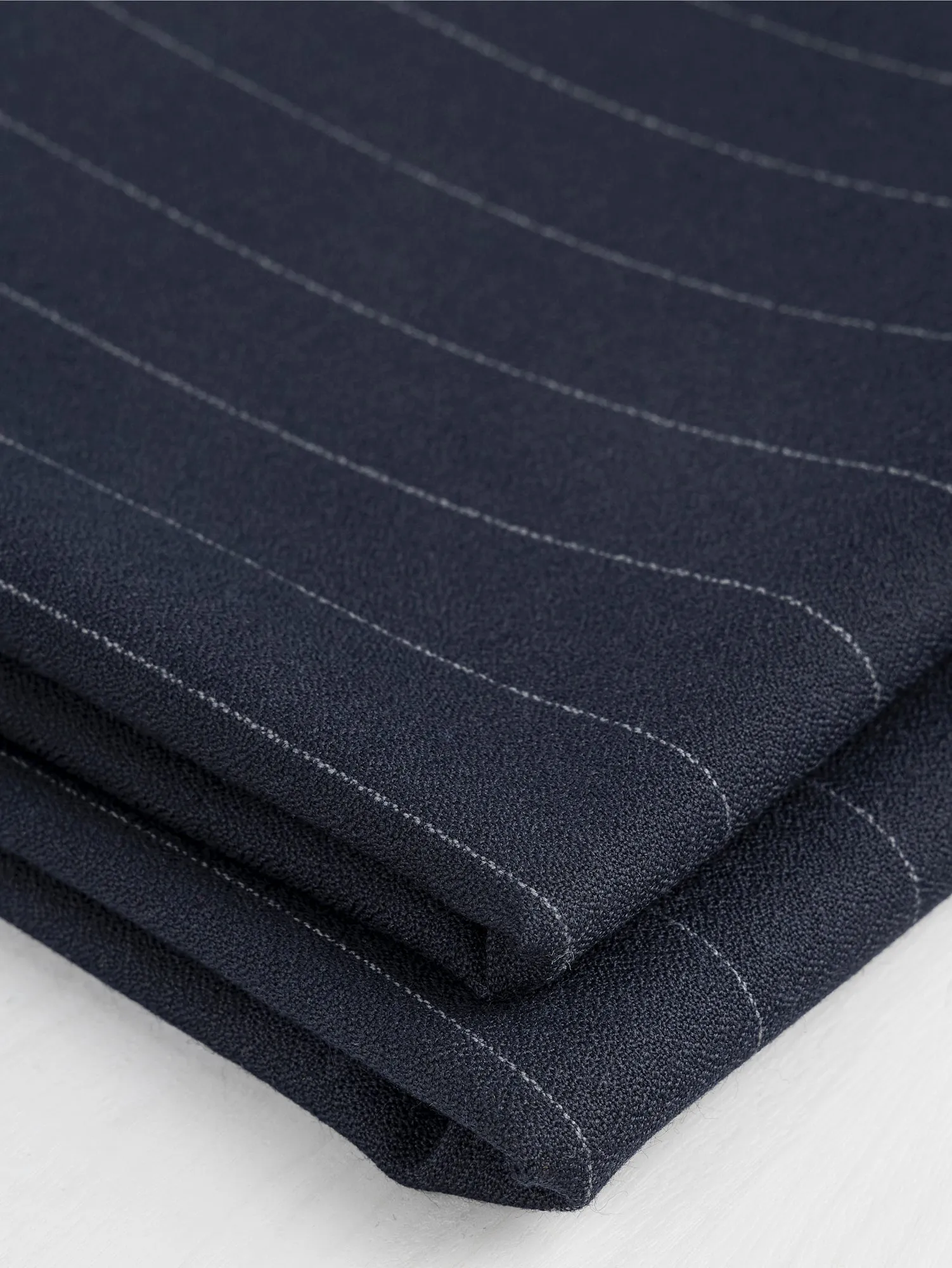 Wide Pinstripe Italian Wool Crepe Suiting Deadstock - Navy   Grey