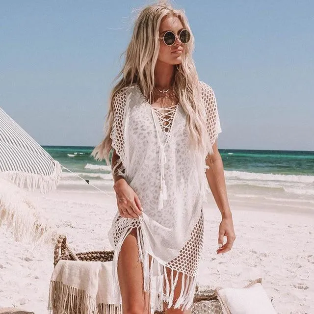 Women Knitted Beach Cover Up Bikini Swimsuit