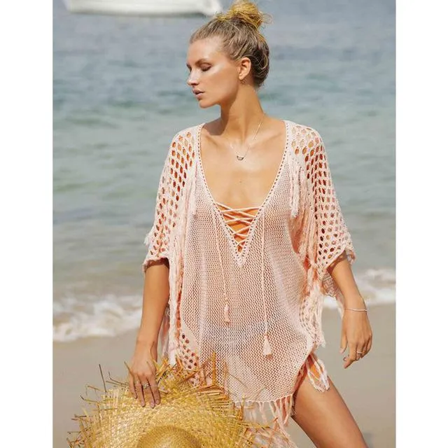 Women Knitted Beach Cover Up Bikini Swimsuit