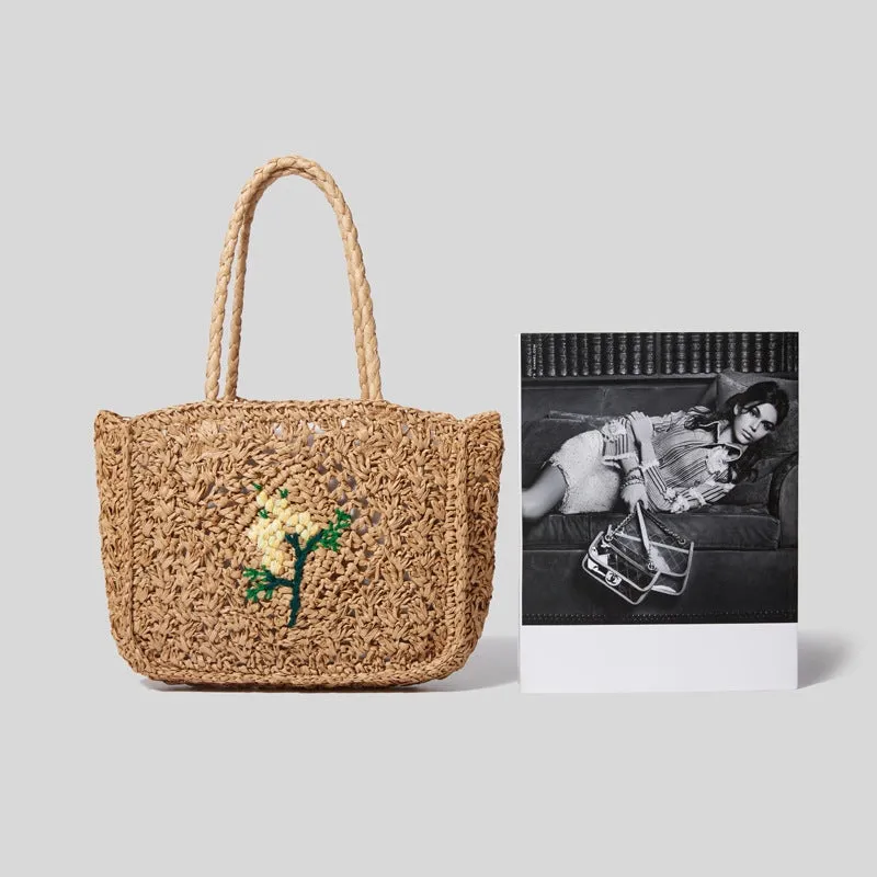 Women's INST Cabas Raffia-Woven Tote Bag