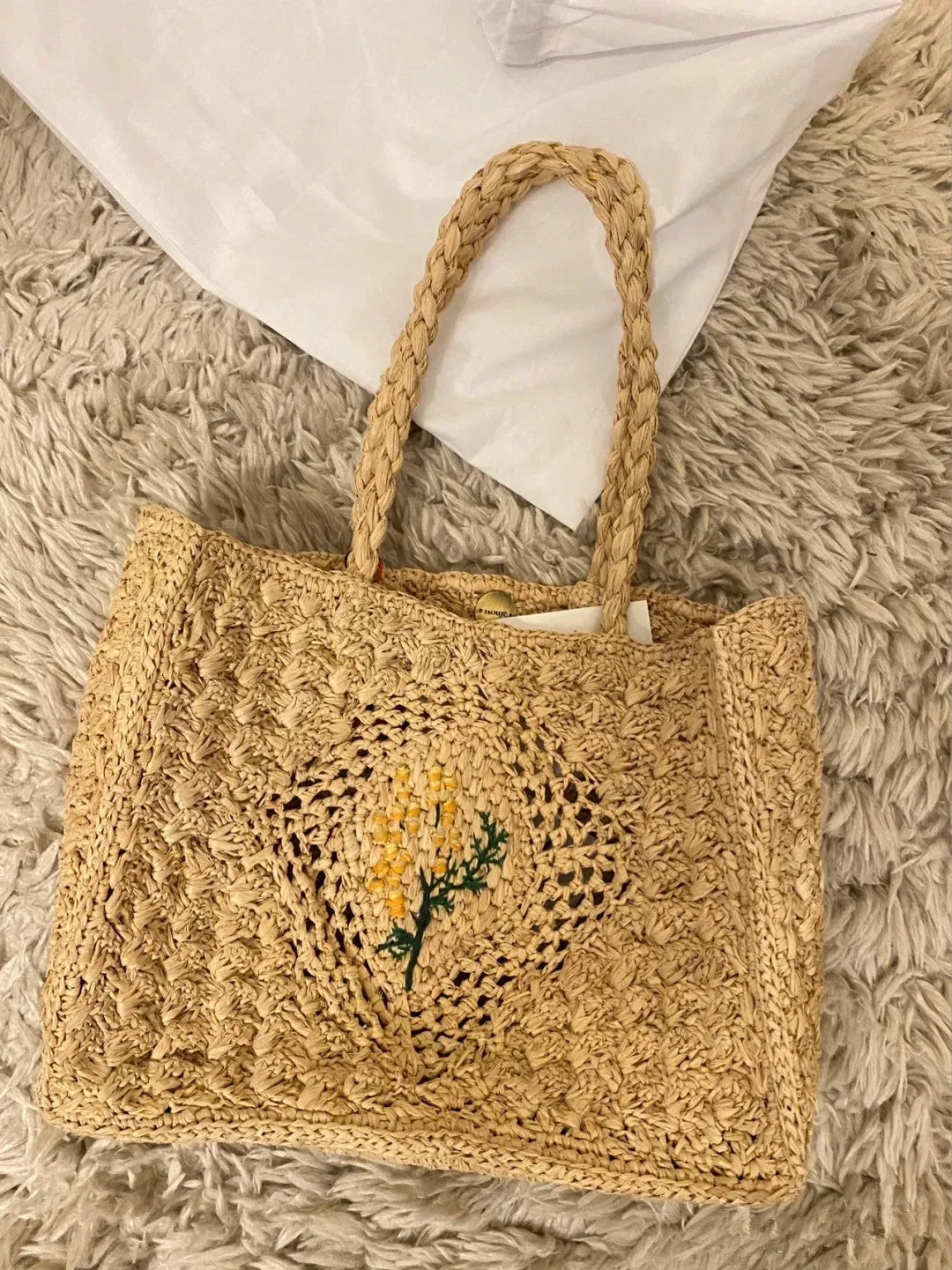 Women's INST Cabas Raffia-Woven Tote Bag