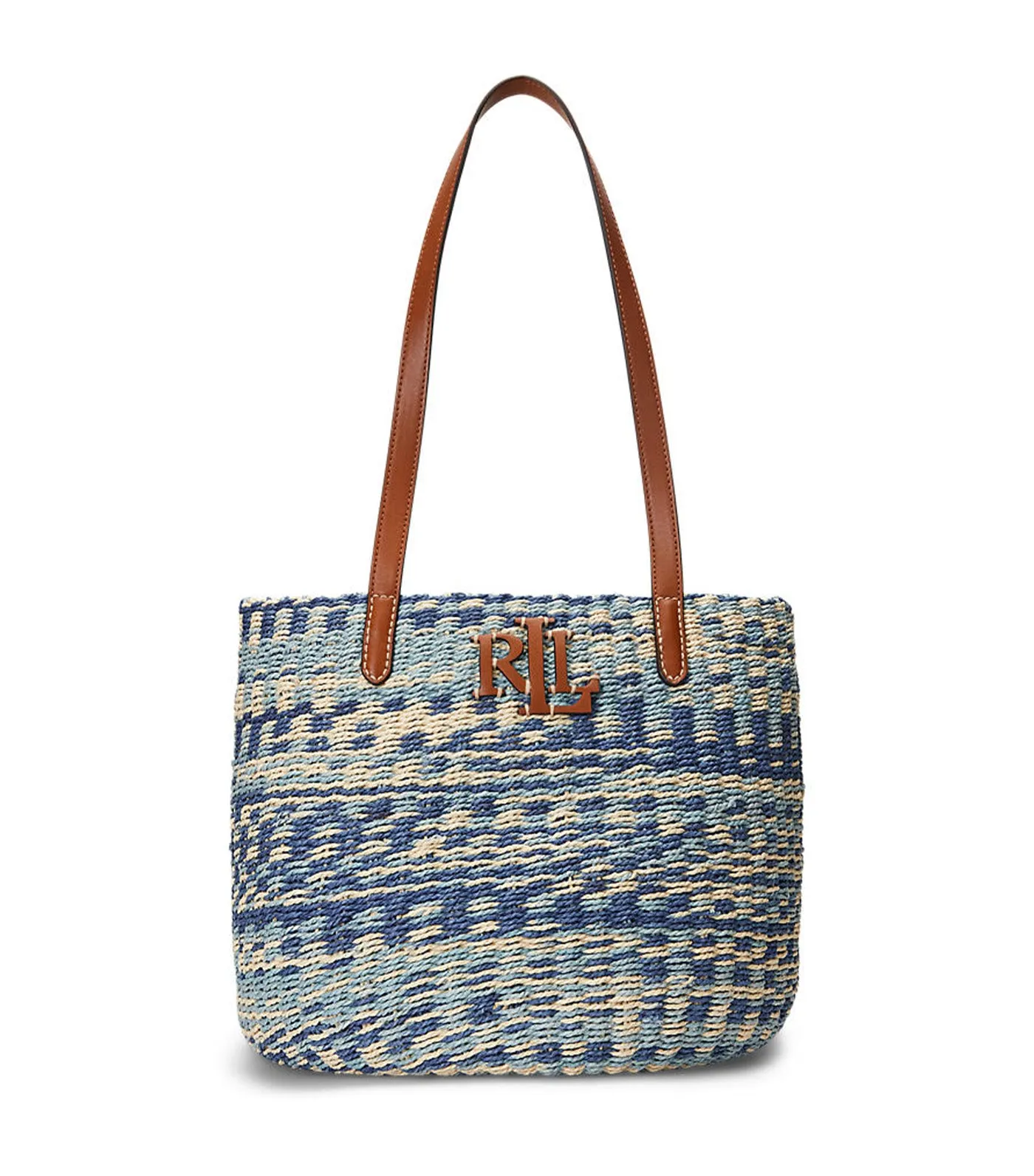 Women's Striped Straw Medium Hartley Tote Bag Indigo Mix/Lauren Tan