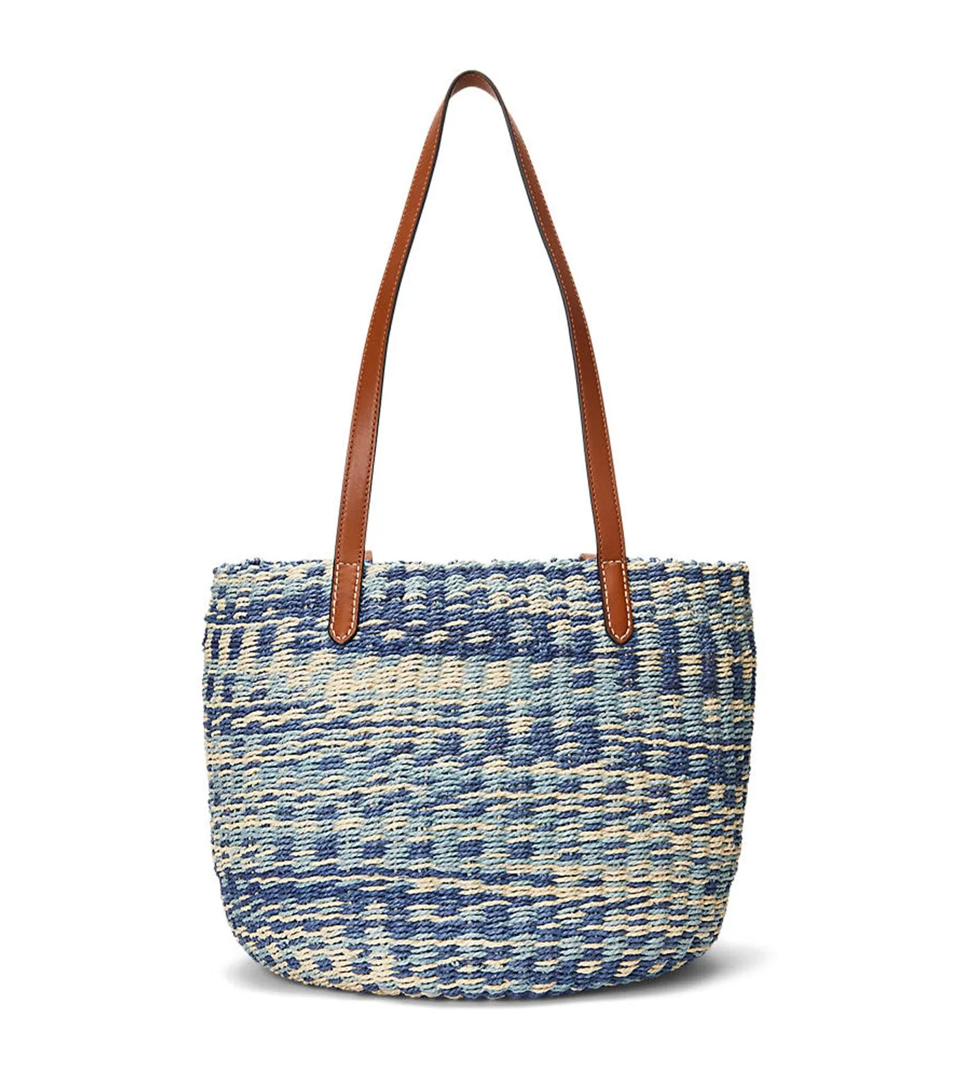 Women's Striped Straw Medium Hartley Tote Bag Indigo Mix/Lauren Tan